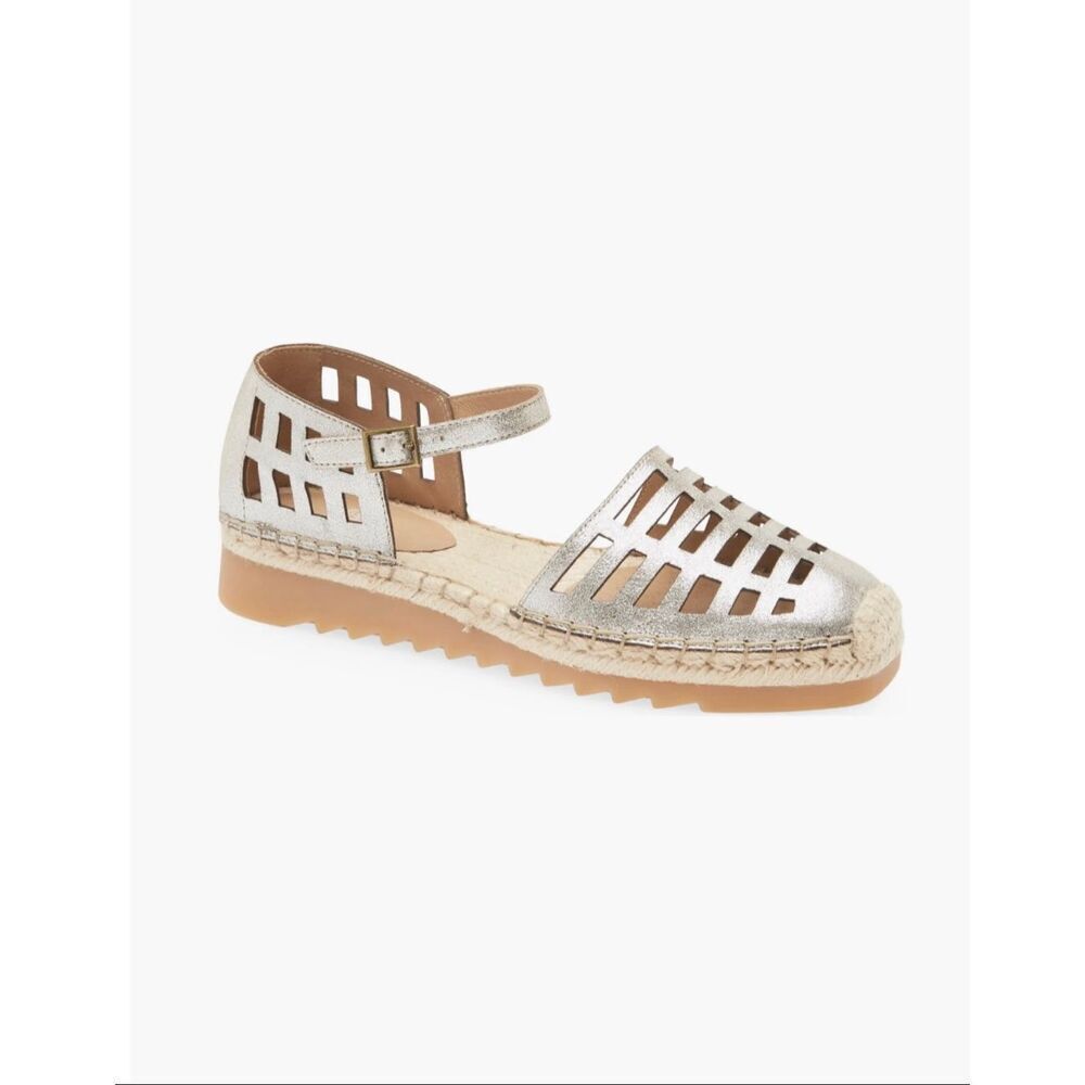 Eileen Fisher Bijou Espadrille Sandals size 11 Platinum Silver Gold Leather
